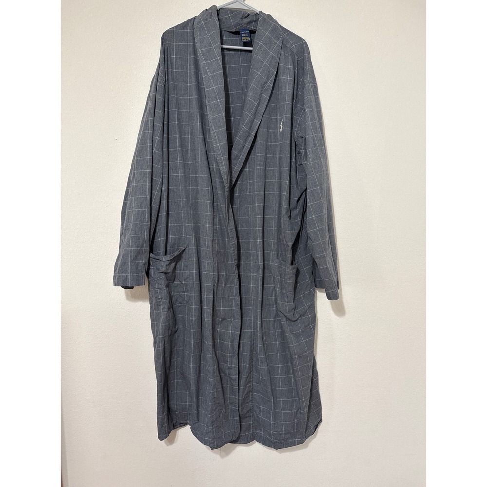 Polo Ralph Lauren Gray 100% Cotton Robe Windowpane L/XL *READ*